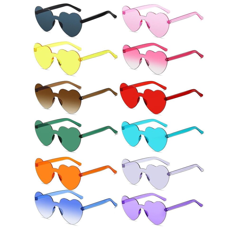 12 Pairs Heart Sunglasses for Women Men, Trendy Heart Shaped Rimless